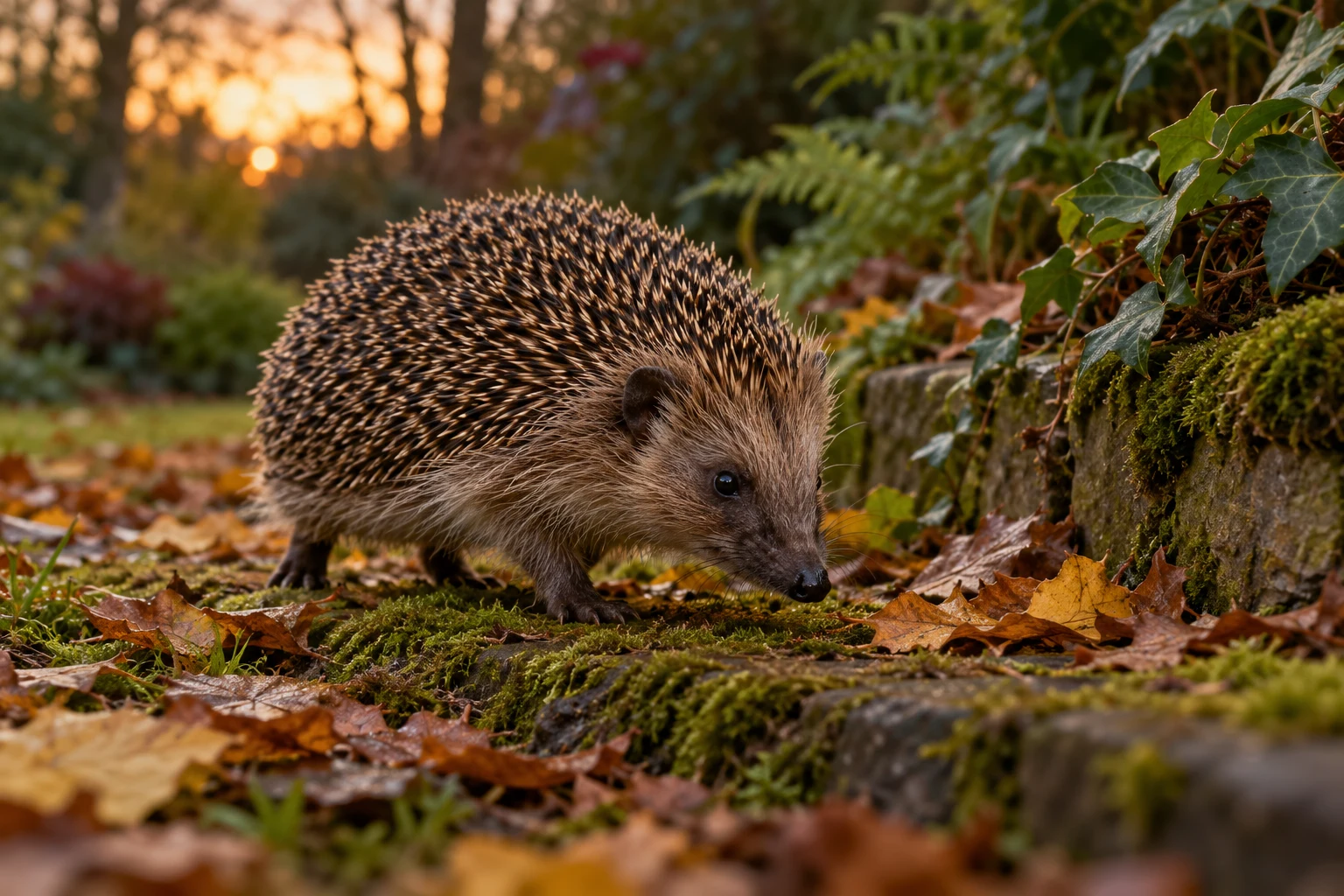 A generated illustration of a hedgehog beside a garden path